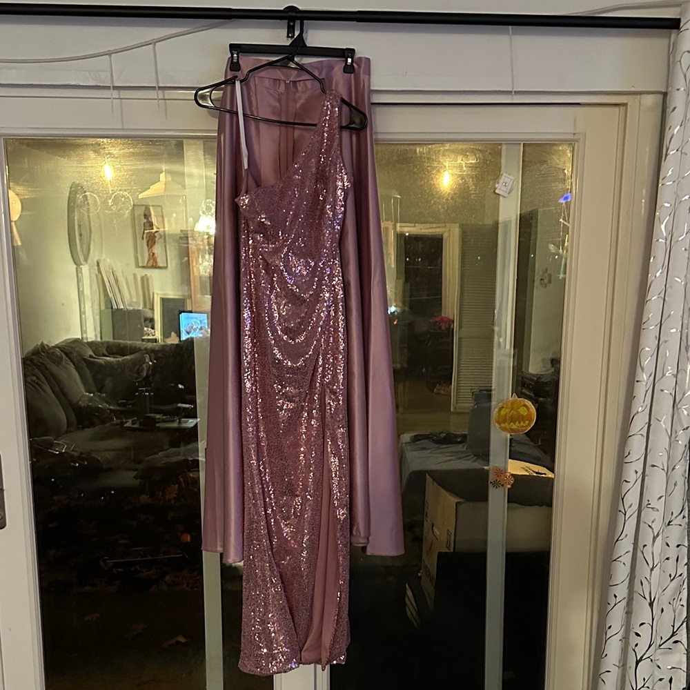 Pink Sequin One-Shoulder Dress